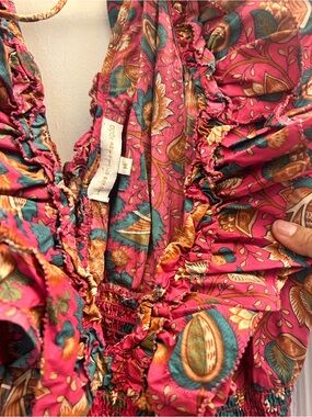 House of Harlow Hot Pink Paisley-Print Ruffled Maxi Dress
